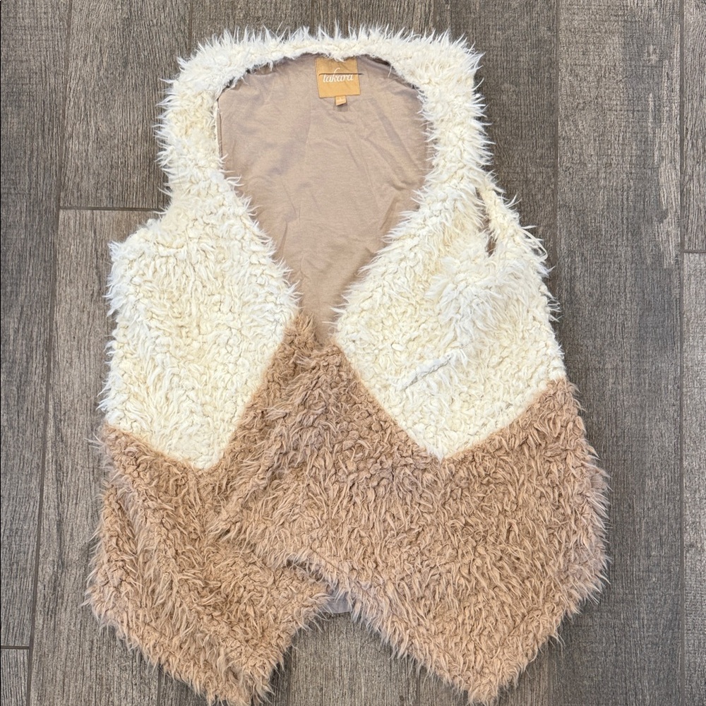 Takara Cream and Tan Fuzzy Vest